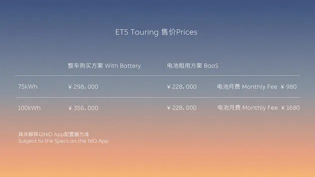 蔚来ET5旅行版上市 能换电的瓦罐/29.8万起