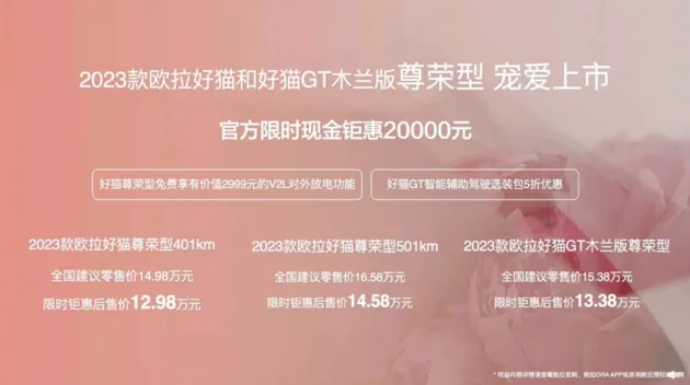 2023款欧拉好猫/好猫GT木兰版尊荣型上市 优惠2万