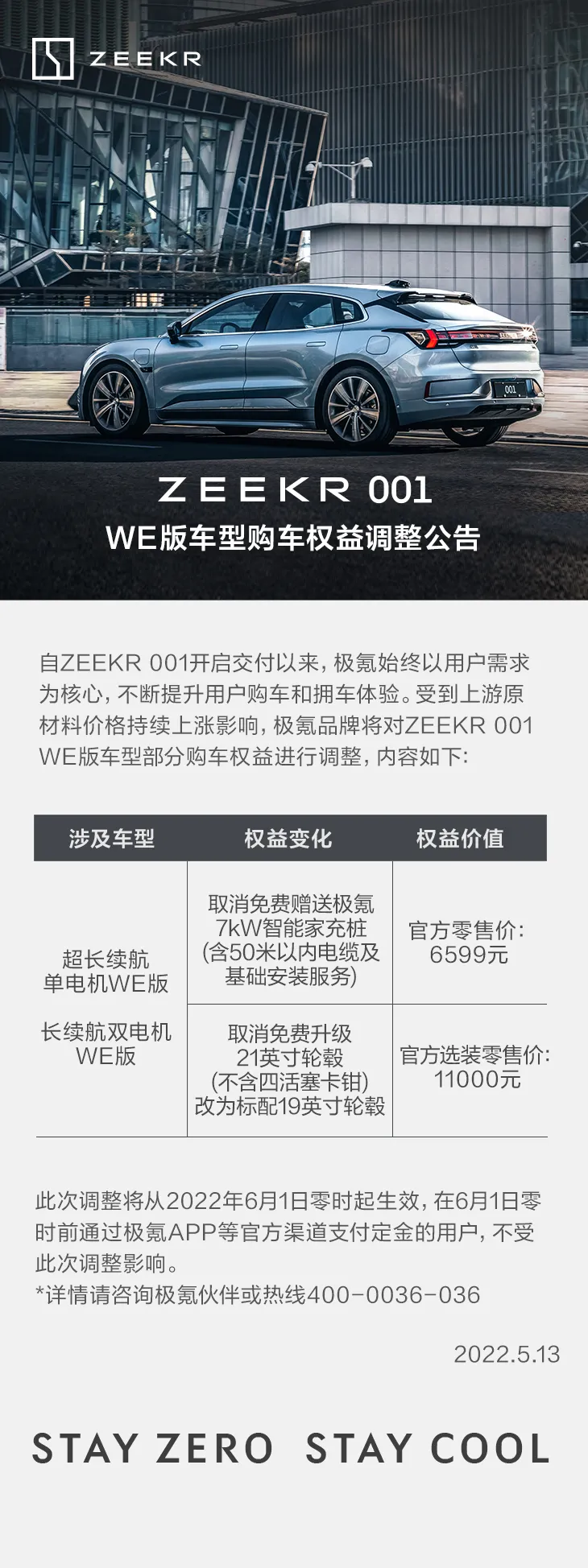 6月1日起 极氪001两款WE版车型购车权益收紧超1.75万元