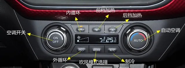 日产蓝鸟空调按钮图解，蓝鸟空调除雾和暖风开启方法
